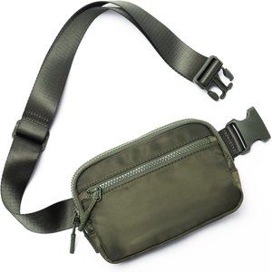 Women Men Green Belt Bag with 4 Zipper Pockets
